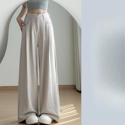 Pakbroek Kinderzomer Dun Nieuw Hoge Taille Losse Drapé Casual Dunne Wijde Pijpen XL gray