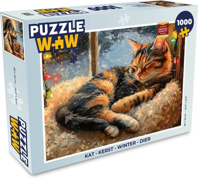 Puzzel Kat - Kerst - Winter - Dier - Legpuzzel - Puzzel 1000 stukjes volwassenen - Kerst - Cadeau - Kerstcadeau voor mannen, vrouwen en kinderen