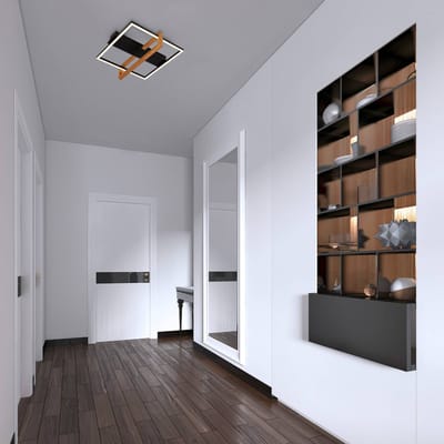 BRILONER - LED Plafonniére - frame plafondlamp - zwart met hout - warm wit licht 3.000 K - 12W - 35x33 cm