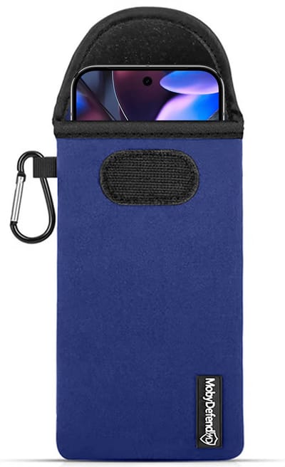 MobyDefend Hoesje - Geschikt voor Google Pixel 9 Pro XL - Neopreen Pouch Met Karabijnhaak - Insteek - Riemlus - Blauw