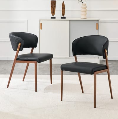 STILVORA Eetkamerstoel – Set Van 2 – Ergonomische Rugleuning En Gewatteerde Zitting – Voor Eetkamer, Keuken En Bureau – Kunstleer Zwart