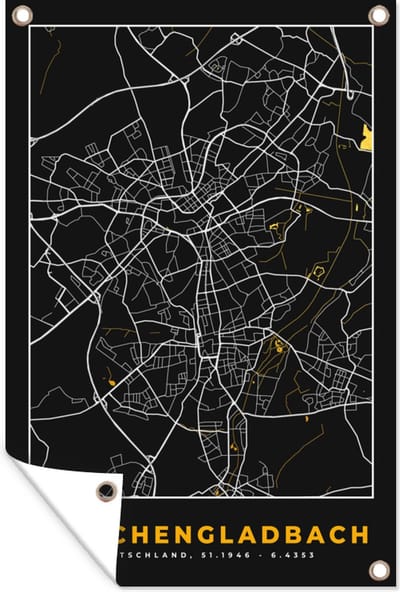 Muurdecoratie Mönchengladbach - Goud - Stadskaart - Kaart - Plattegrond - Duitsland - 120x180 cm - Tuinposter - Tuindoek