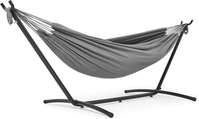 Hangmat met standaard - Campinghangmat Dubbele stof - Ontspannen Buiten - Stevig Frame 200kg - 270 x 110 cm - Grijs