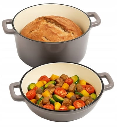 Geëmailleerde Gietijzeren Braadpan 2-in-1 – 26 cm – Grijs/Crème – 4,5 L + 1,5 L