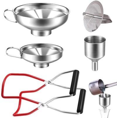 Dailygoods- Trechterset 5 Stuks - Roestvrij Staal - Keukentrechter - Flessenklem - Handvat - Hygiënisch Ontwerp