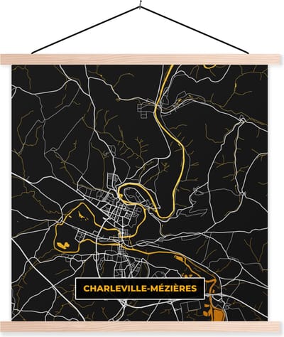 Posterhanger incl. Poster 40x40 cm - Schoolplaat - Frankrijk - Charleville-Mezières- Stadskaart - Kaart - Plattegrond - Textielposter - Blanke latten - Stadskaart