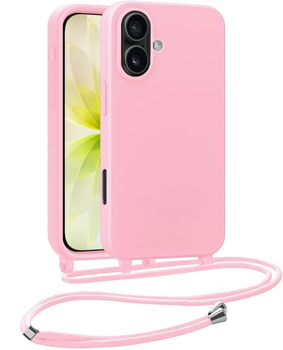 Hoesje Geschikt voor iPhone 17 Hoesje Met Koord Siliconen Case - Hoes Geschikt voor iPhone 17 Backcover Met Afneembaar Koord - Lichtroze