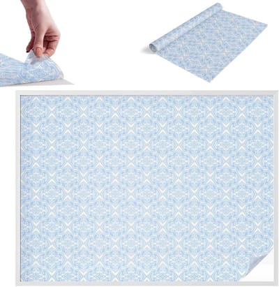 Tulup Raamfolie Anti inkijk - Bloemenornament Melkglas Folie - 200x146 cm - Blauw Anti inkijk Raamfolie Glas in Lood - Zonwerende Raamfolie - Voor de slaapkamer, woonkamer en hal. - Privacy Folie Raam Glas in Lood
