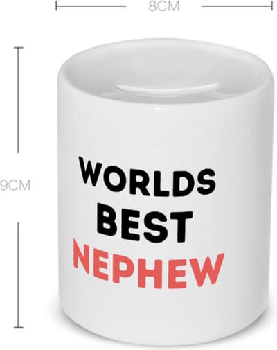Akyol - worlds best nephew Spaarpot - Neef - de beste neef - verjaardagscadeau - verjaardag - cadeau - cadeautje voor neef - neef artikelen - kado - geschenk - gift - 350 ML inhoud