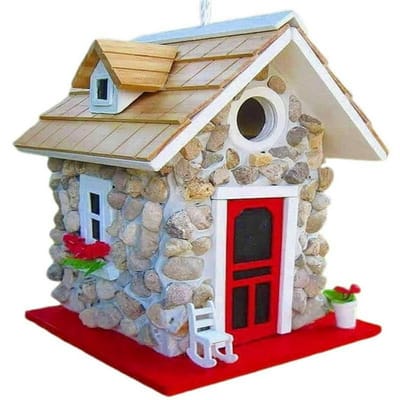 Hangend Vogelhuisje Decoratief Kleurrijk Stenen Cottage Vogelhuis voor Buiten Tuin Balkon Terras 1 Stuk Resin Materiaal 16*15*20cm