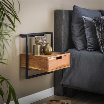 PS-Collection Air Solid 1 Lade Nachtkastje - 44x35x45cm - Naturel - Acacia - nachtkast, nachtkastje, nachtkastjes, nachtkastjes industrieel, nachtkastje hout, nachtkastjes modern, nachtkastje zwevend