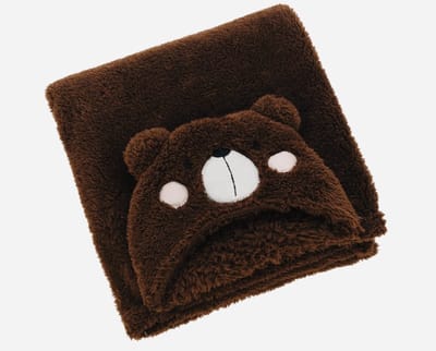 Baby poncho/Badhanddoek, fleece, teddy, 70x100cm, kleur BRUIN