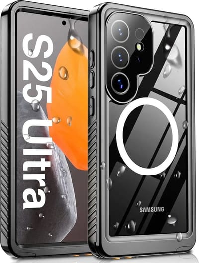SBG Outdoor Case Waterdicht Hoesje geschikt voor Samsung Galaxy S25 Ultra | Compatibel met MagSafe / Qi2 | Onderwater tot twee meter | Antislip greep | IP68-gecertificeerd | Transparant/Zwart