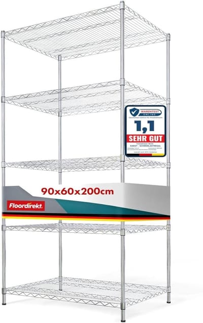 Opbergrek Metaal - Stellingkast Keuken - Spullen Organiseren - Verstelbare Planken - 90x60x200cm - Chroom