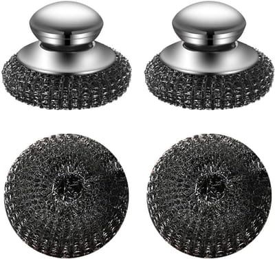 VHV - Afwasborstel - Schoonmaakborstel - RVS afwasborstel - Set van 2 - Met vervangbare sponsjes - Voor pannen en afwas - Keukenaccessoires - Zilver