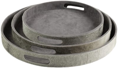 dienbladen koehuid rond grijs (set of 3)