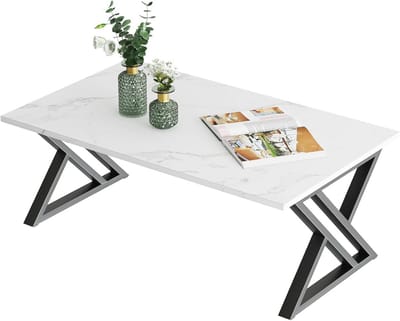 Moderne salontafel met open opbergruimte en metalen frame - Wit en zwart afgerond