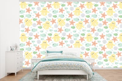 Behang - Fotobehang Zeedieren - Baby - Schelpen - Breedte 345 cm x hoogte 220 cm