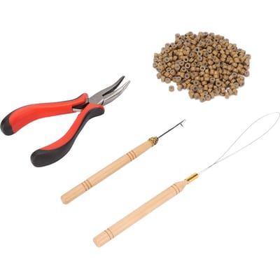 Hairextension Gereedschapskit Micro Siliconen Ringen Kraal met Tang Trekhaak Haak Haak Hairstyling brown