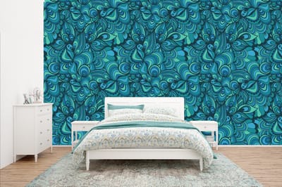Behang - Fotobehang Design - Vintage - Blauw - Turquoise - Breedte 400 cm x hoogte 240 cm