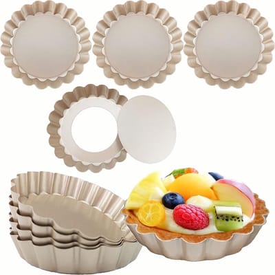 8 stuks - Eiertaartvormen - Quichevormpjes - Mini Quichevormpjes - voor kleine tarteletvormpjes - fruitcakevorm - quiches - muffins tartelette vormen - Anti-aanbak mini taartvormpjes van koolstofstaal - Herbruikbare muffinvorm cakegereedschap - 10*2*