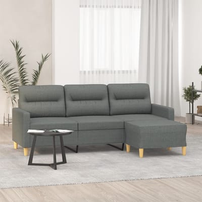 vidaXL - Driezitsbank - met - voetenbank - 180 - cm - stof - donkergrijs