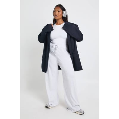 boohoo Dames Plus Rib Wijde Pijpbroek | Asgrijs | Maat: 44