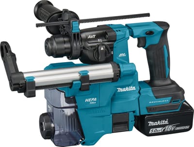 Makita DHR183RTWJ Accu-combihamer voor SDS-PLUS 18V / 2x 5,0 Ah accu + lader met stofafzuiging DX16 in MAKPAC