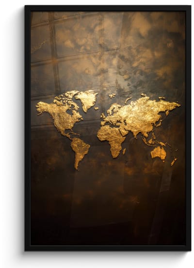 Poster in lijst - Fotolijst 60x90 cm - Posters - Wereldkaart - Goud - Roest - Posterlijst zwart - Decoratie - Wanddecoratie woonkamer - Muurdecoratie slaapkamer