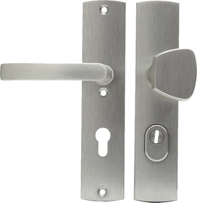 AXA Veiligheidsbeslag (Curve Plus) Inox geslepen: Knop-Kruk (model S/Blok) PC72 met kerntrekbeveiliging SKG***