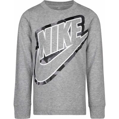 Nike Kinder-T-shirt met lange mouwen en camouflageprint (Donkergrijs)