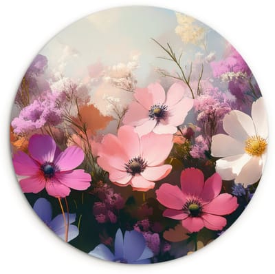 WallCircle® Wandcirkel 120x120 cm - Muurcirkel Bloemen - Kleurrijk - Bloei - Muurdecoratie woonkamer - Wanddecoratie slaapkamer - Kamer decoratie accessoires - Ronde schilderijen XXL