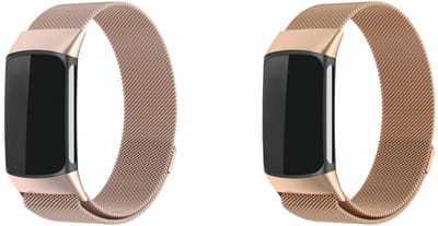 Strap-it Bundel van 2 Milanese Banden - Geschikt voor Fitbit Charge 6 - Luxe RVS Milanees bandje - Magnetische sluiting & verstelbaar - Roze Goud en Champagne