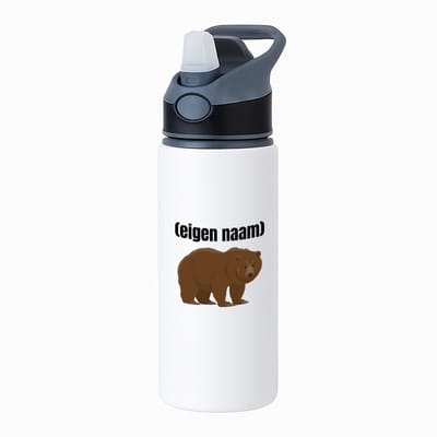 Hacebo® - grote beer met eigen naam waterfles met rietje zwart - Beer - beren liefhebbers - iemand die houdt van beren - verjaardag - cadeau - kado - water fles - 650ML