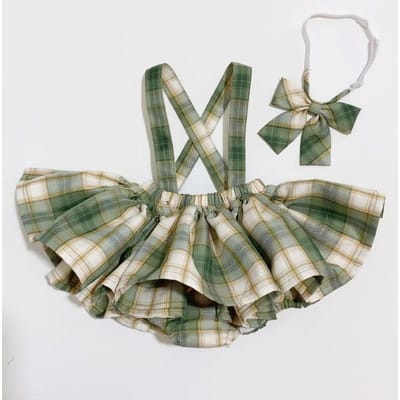 Meisjes Lolita Jurk Prinsessenjurk Blouse + Riem Jurkenpak Geruite Jurk Tweedeelss Set Lente Zomer en Herfst 130 groen