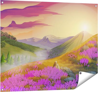 Gards Tuinposter Lavendel Bloemen in de Bergen - Abstract - 100x80 cm - Tuindoek - Tuindecoratie - Wanddecoratie buiten - Tuinschilderij