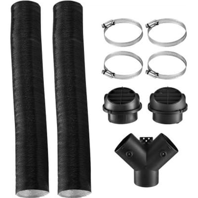 VEVOR Diesel Heater Pipe Warme Lucht Uitlaat Ventilatie Kit met Y-vormige Connector & Luchtkanaalklemmen, Standkachel Luchtkanaal Ventilatie Kit voor 2 kW 5 kW 8 kW Diesel Heaters Zwart