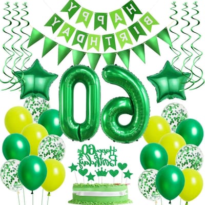 Allecto Plus - Ballonnen 60e Verjaardag - Groene Taartdecoratie en Verjaardagsdecoratie voor Man en Vrouw - Feestelijke Versiering voor 60 Jaarviering