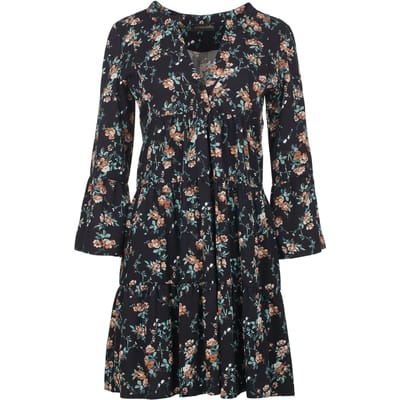 Zwarte bloemen jurk met geplooide naden