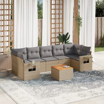vidaXL - 8-delige - Loungeset - met - kussens - poly - rattan - beige