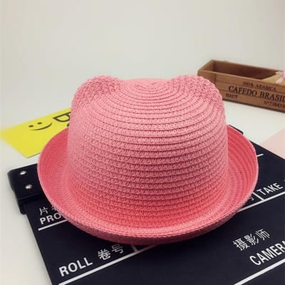 Chapeau de Soleil Pour Enfants Garçons Extérieur Filles Chapeau de Soleil Décoration Oreille Chapeau de Soleil Uni Enfant Chapeau Panama Souple 3-6 years old pink