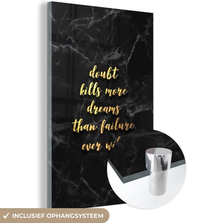 MuchoWow® Glasschilderij 40x60 cm - Schilderij acrylglas - Quotes - Dreams - Gold - Marmer - Foto op glas - Schilderijen