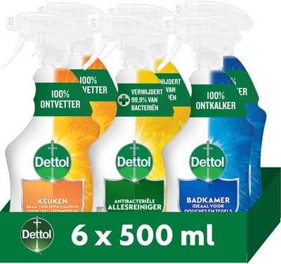 Dettol - 3,0L Allesreiniger Spray Power & Fresh - Badkamer 2x500 ml Keuken 2x500ml Citrus 2x500ml - Voordeelverpakking