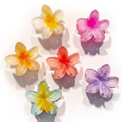 Multicolor bloem haar clip set – 6 stuks – dames – transparante kunststof bloem vorm haar clip – kleurrijke haar accessoires