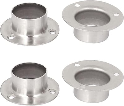 32mm Kledingkast Hangrail Steun, 4 Stuks Ronde Steun voor Kledingrail, Roestvrijstalen Wandmontage Flens Beugel voor Kast en Gordijnen
