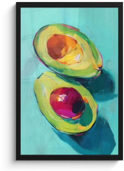 Poster in lijst - Fotolijst 40x60 cm - Posters - Avocado - Groen - Pit - Schaduw - Posterlijst zwart - Decoratie - Wanddecoratie woonkamer - Muurdecoratie slaapkamer