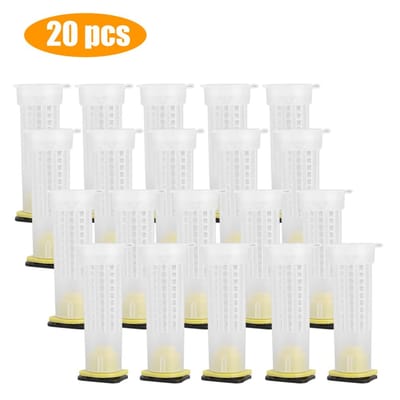 20 Paquets Kit de Tasses d'Élevage pour Apiculture Cages à Reine d'Abeille Rouleau Outil d'Apiculteur Équipement