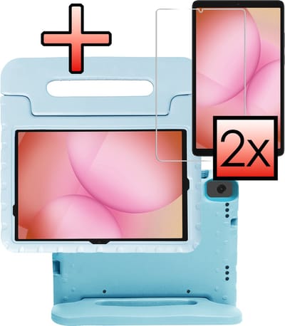 Hoes - Geschikt voor Samsung Galaxy Tab A11 Plus - Met 2x Screenprotector - Kinderhoes Shockproof Bumper - Kidsproof Case - Tablet Hoesje - Kinder Cover - Sky