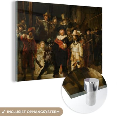 MuchoWow® Glasschilderij 120x80 cm - Schilderij acrylglas - De Nachtwacht - Schilderij van Rembrandt van Rijn - Foto op glas - Schilderijen