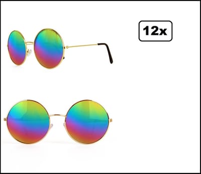 12x Bril flower power 70s olieglas regenboog - John Lennon bril 60s 70s bril uilen brillen olie festival carnaval thema feest party optocht
